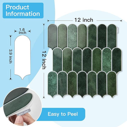 Art3d 10-Pack Arrowhead Design Tile Peel and Stick Backsplash, Dark Green | 12 x 12 Inch, Thickened Design, Heavy-Duty, Stain-Resistant, Durable, for Kitchen, Living Areas, Ideal for New Home Buyers