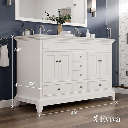 Eviva Elite Stamford 48 in. White Double Sink Bath Vanity with Carrara Quartz Top