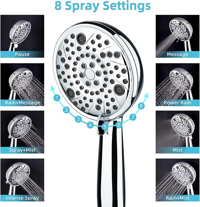 EMBATHER Shower Faucets Sets Complete with 3 Setting High Pressure Shower Head, Bathroom Wall Mounted Rainfall Shower Fixtures with 8-Mode Handheld Spray, Polished Chrome
