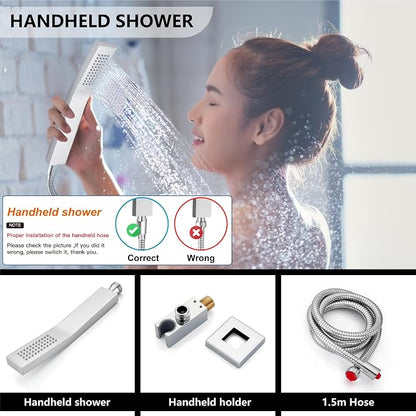 Midanya Shower System with Tub Spout,8 Inch Shower Head,Polish Chrome | with Valve & Trim Kit,Square Rain Head,Handheld Sprayer,Waterfall Spout,All Metal Wall Mount Bathroom Shower Tub Faucet Set
