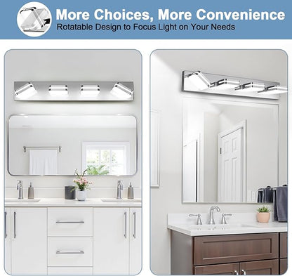 360° Rotate LED Bathroom Vanity Light Fixtures, 1600LM Acrylic Chrome Vanity Lights for Bathroom, Modern Wall Lighting Fixtures Over Mirror Kitchen Living Room Hallway (Natural White Light 5000K)