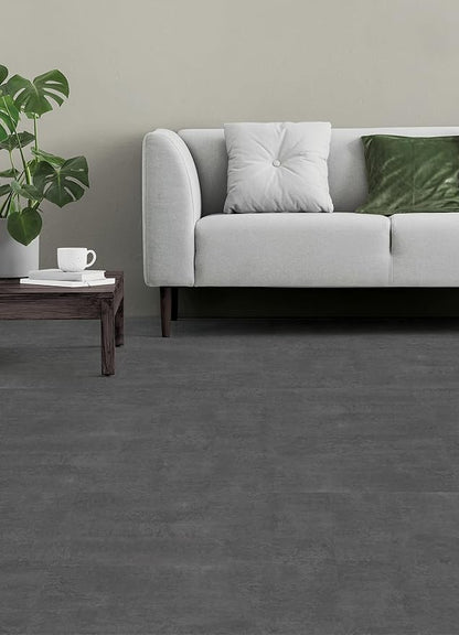 FloorPops Quarry Dark Grey Peel and Stick Floor Tiles, Stone Vinyl Floor Tiles, Water Resistant, 24-in x 12-in Pack of 6