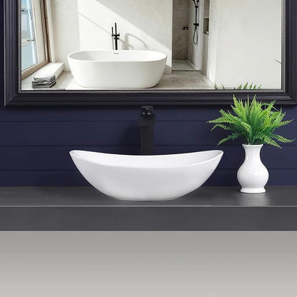 Vessel Sink 20.5"x12.6" Oval Bathroom Sink Modern White Porcelain Ceramic Above Counter Vanity Sink for Bathrooms Art Basin