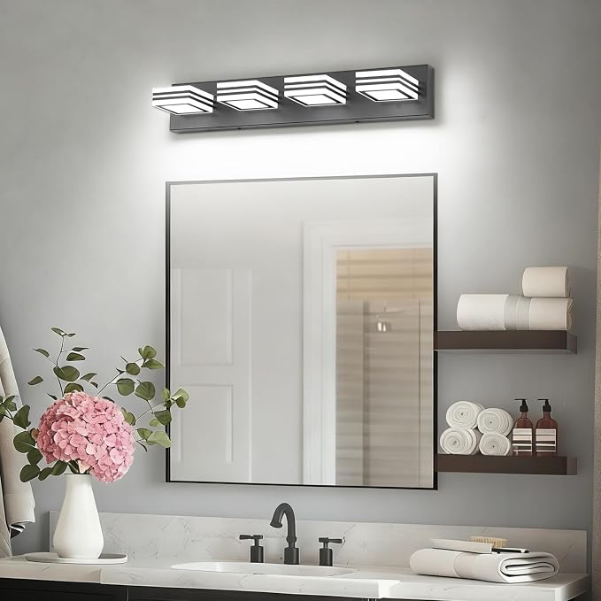 SOLFART Bathroom Vanity Light Over Mirror - 4 Light Led Vanity Light Fixture 26inch Matt Black Lights for Bath