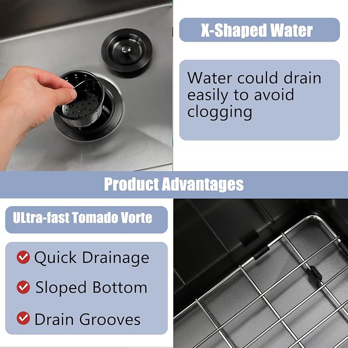 Black Farmhouse Sink 33 Inch, 33x22 Apron Front Farmhouse Kitchen Sink, 16 Gauge Stainless Steel Undermount Deep Single Bowl Luxury Rustic Farm Sinks with Dish Grid and Drainer