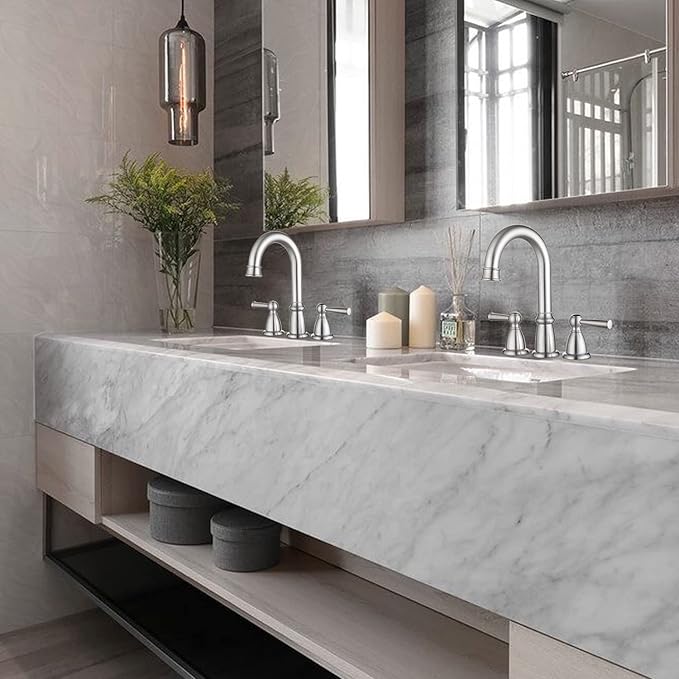 CREA Widespread Bathroom Faucet 3 Hole 8 inch Faucet Brushed Nickel with Pop Up Drain 2 Handle 4 inch Sink Faucets for Vanity Lavatory Basin Restroom Bath