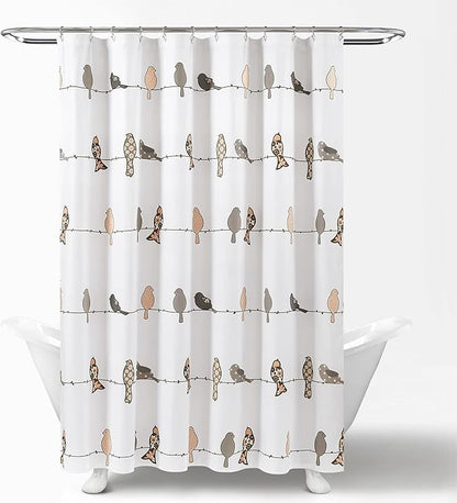 Lush Decor Rowley Birds Shower Curtain, 72” W x 72” L, Blush & Gray - Colorful Floral Bird Pattern - Whimsical & Playful Bird Shower Curtain - Farmhouse, Coastal, & Boho Bathroom Decor