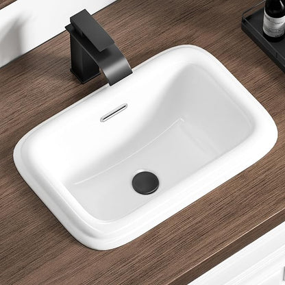 Bathroom Vessel Sink 18 Inch Drop In Bathroom Sink Rectangular Semi Recessed Bathroom Sinks with Overflow White Ceramic Modern Sinks Bowl Vanity Above Counter Basin (17.9"x12.4")