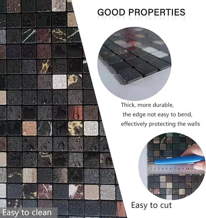 10 Sheets Peel and Stick Backsplash Tile for Kitchen, Self-Adhesive Mosaic Tile, Stick on Bathroom Vanities，Fireplace Décor, Laundry Table(12" X 12") (Black Printing)