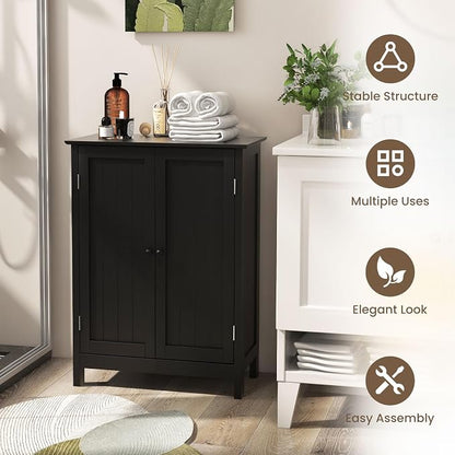 COSTWAY Bathroom Storage Cabinet, Freestanding Bathroom Organizers and Storage with Doors & Adjustable Shelf, Wooden Floor Cabinet for Home, Living Room, Entryway, Kitchen (Black) | Storage with Doors & Adjustable Shelf, Wooden Floor Cabinet for Home, ...