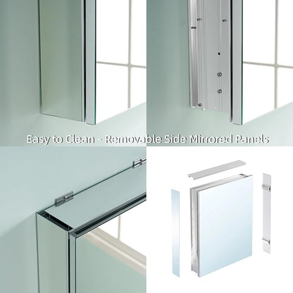 92" x 36" Bathroom Medicine Cabinet with Mirror, Anodized Chrome Aluminum Frame, Surface Mount or Recessed Medicine Cabinet with Mirror, Bathroom Mirror with Storage, Five Doors