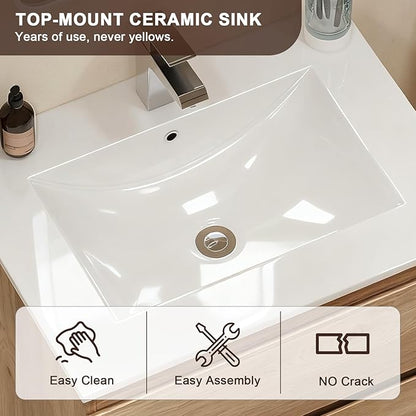 Floating Bathroom Vanity with Sink Wall Mounted Cabinet with 2 Drawers, Moisture-Resistant MDF,Large Storage for Small Space (24")