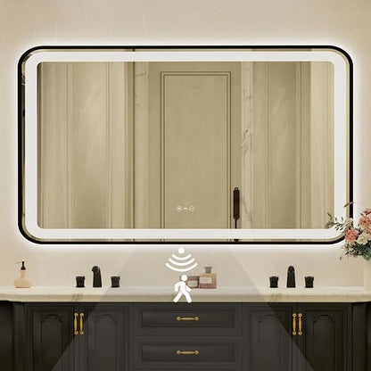 36x60 Inch Black Framed LED Bathroom Mirror with Lights,Smart Bathroom Mirror,Motion Sensor,Anti-Fog,Stepless Dimmable & 3 Colors,Memory,Vanity Mirror for Wall