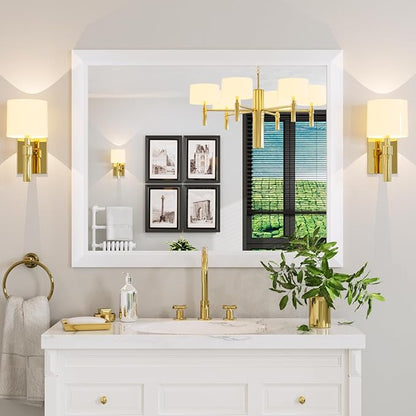 Bathroom Mirror for Wall, 40x32 Inch (White) | HD Reflection, Tempered Glass, Thick Metal Framed Rectangle Mirrors for Over Sink, Vanity, Bedroom, Living Room, Entryway.