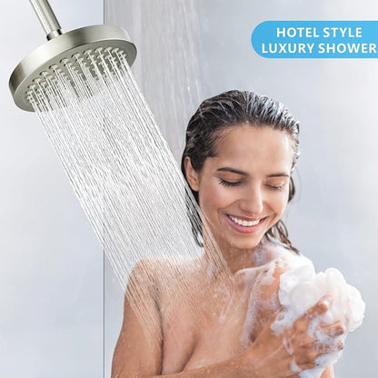 Voolan High Pressure Rain Shower Head, 6" Pressure-Boosting, Ideal for Replacement Fixed Bathroom Showerheads, Easy to Install, Renter-Friendly (Brushed Nickel)