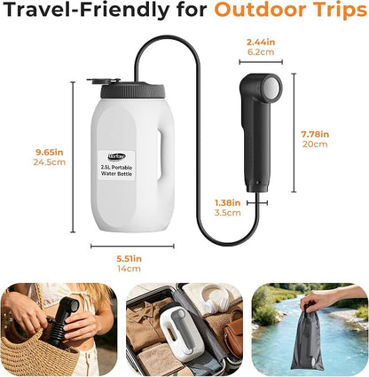 Portable Bidet for Travel Electric Handheld Sprayer 2.5L Large Tank | Dual Spray Modes One-Twist Adjust, 1600mAh Battery, LED Display USB-C Rechargeable, IPX6 Waterproof, for Women Men