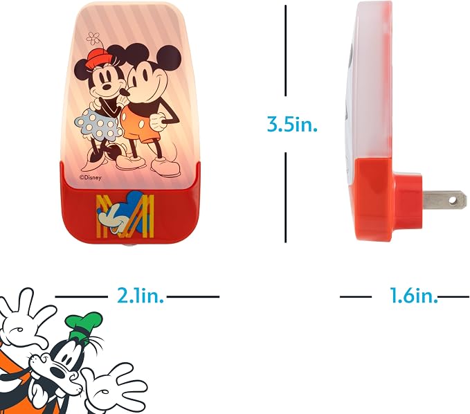 Disney Mickey and Minnie Night Light for Kids Plug in | LED Nightlight Plug Into Wall, Birthday Gift for Boy Girl Toddler Baby, Kids Room Bedroom Bathroom Nursery Essentials
