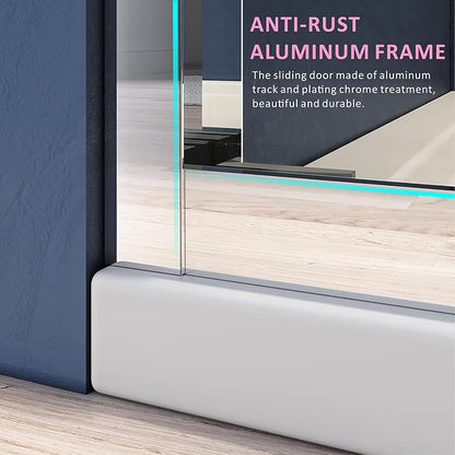 Chrome Shower Glass Door 56-60'' x 72'',Splash-Proof Adjustable Stainless Steel Rails Semi-Frameless Door Design,SGCC/ANSI Certified Clear Tempered Glass for Bathroom