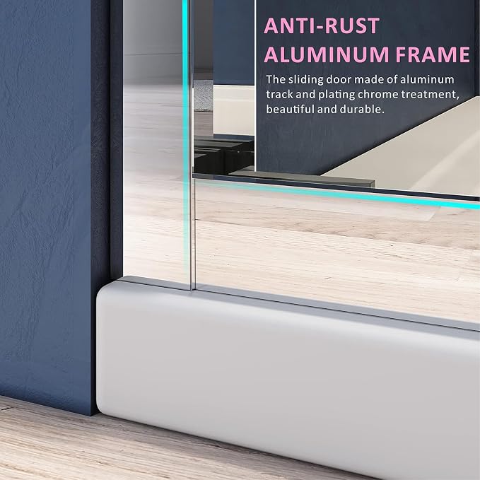 Chrome Bathtub Shower Door,56-60 inch W x 62 inch Height Glass Doors with 1/4 inch Clear Tempered Glass,Semi-Frameless Bypass Tub Doors with Stainless Steel Hanles