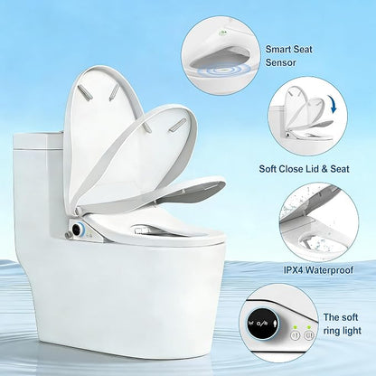 Electric Smart Bidet Toilet Seat with Remote Control, Elongated | Heated Seat, Instant Warm Water & Air Dryer, Advanced Safety Features, Stainless Steel Nozzle, Slow Close Lid,Cloud white