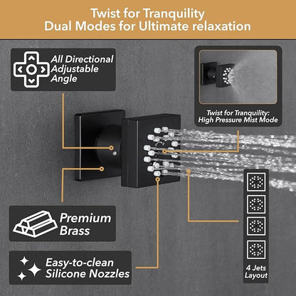 VANFOXLE Shower Faucet Set Matte Black Shower System,Shower Faucet with 2 in 1 Handheld,Ceiling Mount 16 Inch LED Shower Head+6 Inch Shower Head(Rough-in Valve Body and Trim)