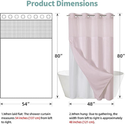 No Hook Waffle Shower Curtain with Snap-in Liner, 54x80 Inch, Blush Pink | 230GSM waffle weave fabric, waterproof liner set with 2 bottom magnets, mesh window, washable, for shower stalls or bathrooms