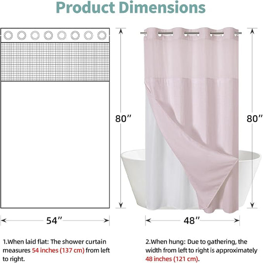 No Hook Waffle Shower Curtain with Snap-in Liner, 54x80 Inch, Blush Pink | 230GSM waffle weave fabric, waterproof liner set with 2 bottom magnets, mesh window, washable, for shower stalls or bathrooms