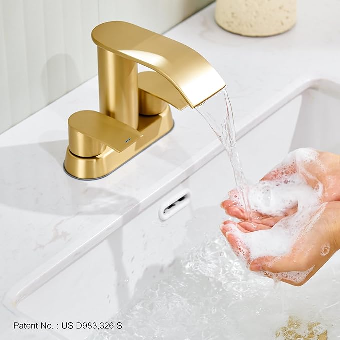 Ultimate Unicorn Bathroom Faucet for Sink Brushed Gold, 4 Inch Bathroom Sink Faucet for 3 or 2 Holes, 2 Handle Waterfall Faucets with Pop up Drain, Centerset Faucets for RV Counter