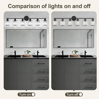 Crystal Bathroom Light Fixtures, Bathroom Lighting Fixtures Over Mirror, Modern Black Gold 5-Light Vanity Lights for Mirror,Restroom, Bedroom (Ceramic E26 Socket,Bulbs Not Include)