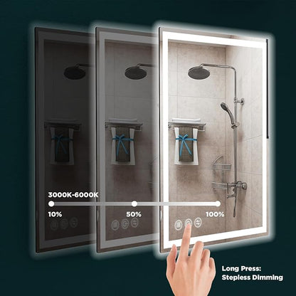 32" x 24" LED Bathroom Mirror with Lights, Memory Vanity Mirror | Anti-Fog, 3 Color Modes, Dimmable, Front Lit, Memory Function, Tempered Glass, Lighted Bathroom Mirror for Wall