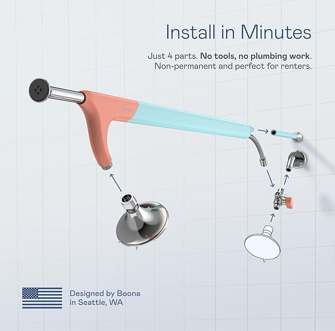 BOONA Original Tandem Shower as Seen on Shark Tank | Dual Shower Head for Couples | Max Water Pressure for Two | Easy Install (Retro Miami, One Showerhead)