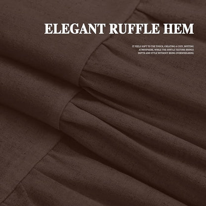 Farmhouse Shower Curtain Ruffle Linen Flax Brown 72" W x 72" L | Linen Fabric, Farmhouse Boho, Bottom Ruffle, Rustic, Country, Natural Look, Washable, Shower Curtain for Bathroom Bathtub