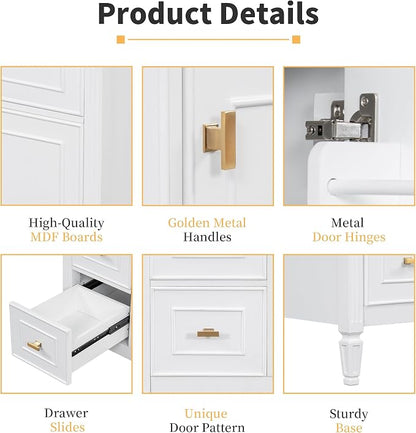 30" Bathroom Vanity with Ceramic Sink, Undermount Single Basin Bath Vanity Set w/1 Flip-Up & 2 Drawers,Modern Freestanding Storage Cabinet w/Adjustable Shelf,Solid Wood Frame,White