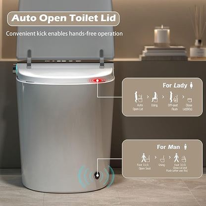 WinZo Smart Toilet with Bidet Built in, ADA One-Piece Toilet Auto Open/Close & Flush, Heated Seat, Front & Rear Wash, LED Display, Night Light, 12-inch Rough-in (Black)