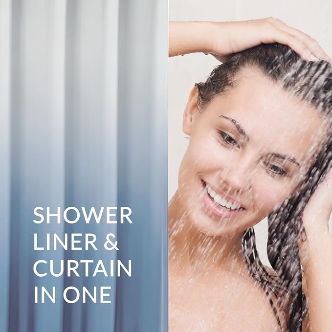 Felisa Ombre Blue and Gray Shower Curtain Liner,Waterproof Fabric Shower Curtain with 3 Weighted Magnets, Odorless Cloth Lightweight Bathroom Curtain,Sturdy Rustproof Grommets,72 x 72
