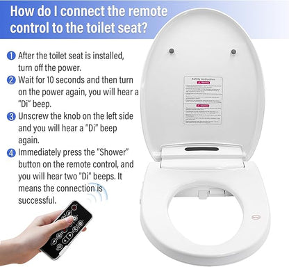 Electric Bidet Toilet Seat Elongated, Slow Close Seat, Warm Air Dryer, Remote Control, LED Light, Smart Heated Bidet Seat, Temp Adjustable Toilet Lid