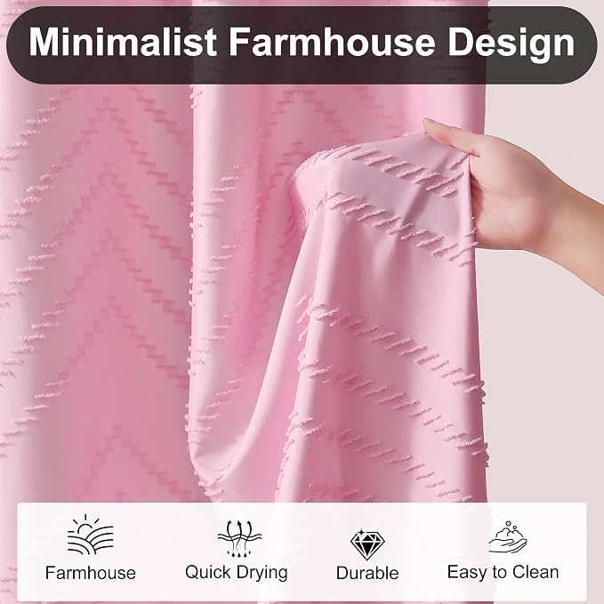 Siiluminisoy Extra Long Shower Curtains 72 x 78 Inches Tufted Chevron Pink Shower Curtains Fabric for Bathroom Modern Shabby Chic Waterproof Cloth Shower Curtain