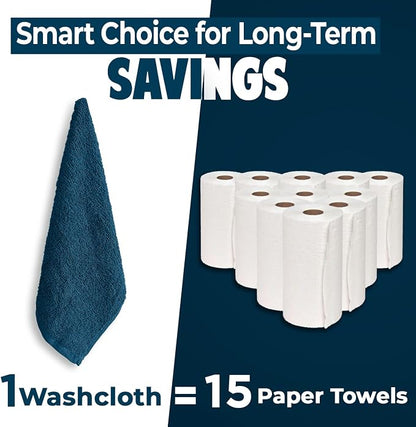 DAN RIVER 24 Pack Cotton Wash Cloths Set for Showering [12x12] Blue Opal | Lighter Weight, Quick to Dry, Super Soft & Absorbent Face Towels, Hotel Quality, Perfect for Bathroom, Gym, Spa