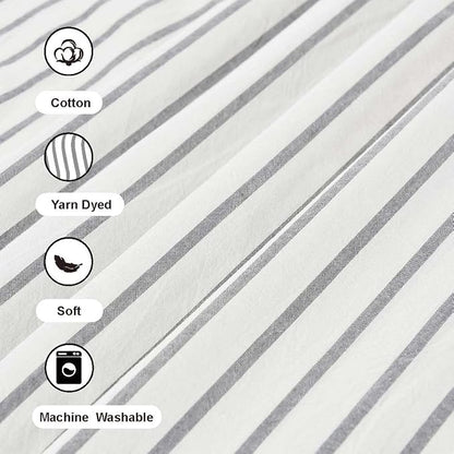 DOSLY Ides Farmhouse Shower Curtain, Beige and Gray Stripe, Button Curtain, Linen and Cotton Woven Fabric, Rustic Charm Country Chic Style, 72x96 in