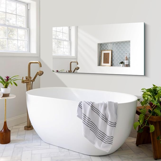 CILIBER Frameless Mirror, 24x48 Mirrors for Wall, Rectangle Bathroom Mirror for Over Sink, Frameless Vanity Mirror with Polished Edge, 3mm Tempered Glass, Hangs Horizontally or Vertically