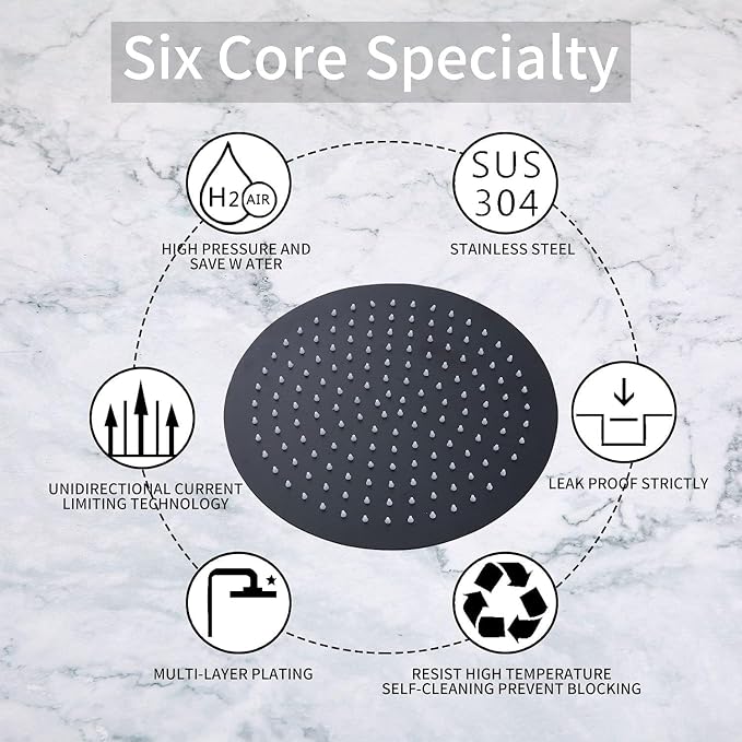 Matte Black Shower Faucet GGStudy Single Function Shower Trim Kit with Rough-in Valve Shower Set Bath Rainfall Shower Faucet System 8inch Round Stainless Steel Metal Shower Head