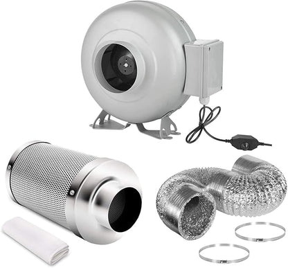 iPower 4 Inch 154 CFM Inline Ventilation Fan with Variable Speed Controller and 4” Air Carbon Filter 8 Feet Ducting, Combo Set for Grow Tent
