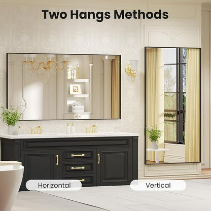 LOAAO Black Bathroom Mirror 60"X30" | Tempered Glass, Hangs Vertically or Horizontally, Easy to Install, Wall Mounted, Modern Design