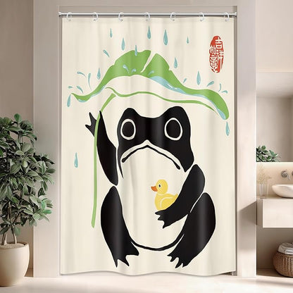 LGhtyro Funny Frog Shower Curtain Bathroom Set 48Wx71H Inches Taking Lotus Cute Duck Asian Traditional Japanese Style Animal Leaf Rain Bath Accessories Frog Art Home Decor Fabric 8 Pack Hooks