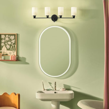 Kichler Gioe 32.25" 4-Light Vanity Light with Opal Glass in Black, Damp Rated, for Bathroom, Powder Room, Over a Mirror, (32.25" W x 10.5" H), 55227BK