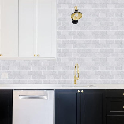 STICKGOO Subway Tile Peel and Stick Backsplash, Thicker Design 12" x 12" Stick on Backsplash Tiles for Kitchen, Bathroom, Wall Tile (10 Sheets, Cinderella Grey)