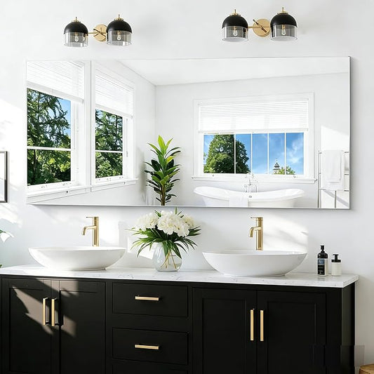 KOCUUY Frameless Mirror, 60"x28" Bathroom Mirror for Over Sink, Upgraded Shatterproof, Large Rectangle Unframed Mirror for Wall, Bathroom, Bedroom, Living Room, Entryway, Hang Horizontal/Vertical