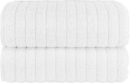 Elegant Comfort 100% Turkish Cotton Corduroy Ribbed Luxury Soft 2 Pack Bath Towels 27 x 54 Inch - Ultra Plush, Absorbent, Quick Dry, Hotel Spa Quality Towels for Bathroom Essentials, White