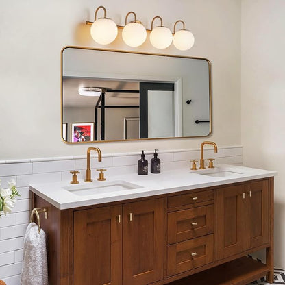 Gold Bathroom Vanity Light, 31" Modern Dimmable 4-Light Bathroom Light Fixture Over Mirror, Globe Vanity Light with Frosted Glass Shade Globe Wall Sconce