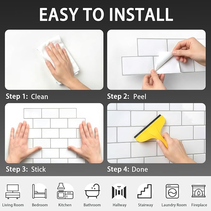 Arttown Peel and Stick 3D Wall Backsplash, 20-Sheet, 12" × 12" White | Subway Tile Self Adhesive Thicker Design Wall Tiles Panel Wallpaper for Kitchen Bathroom Balcony